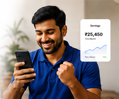 Driver checking guaranteed income on phone