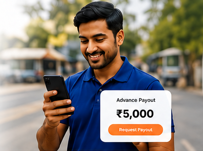 Driver requesting an advance payout on his phone