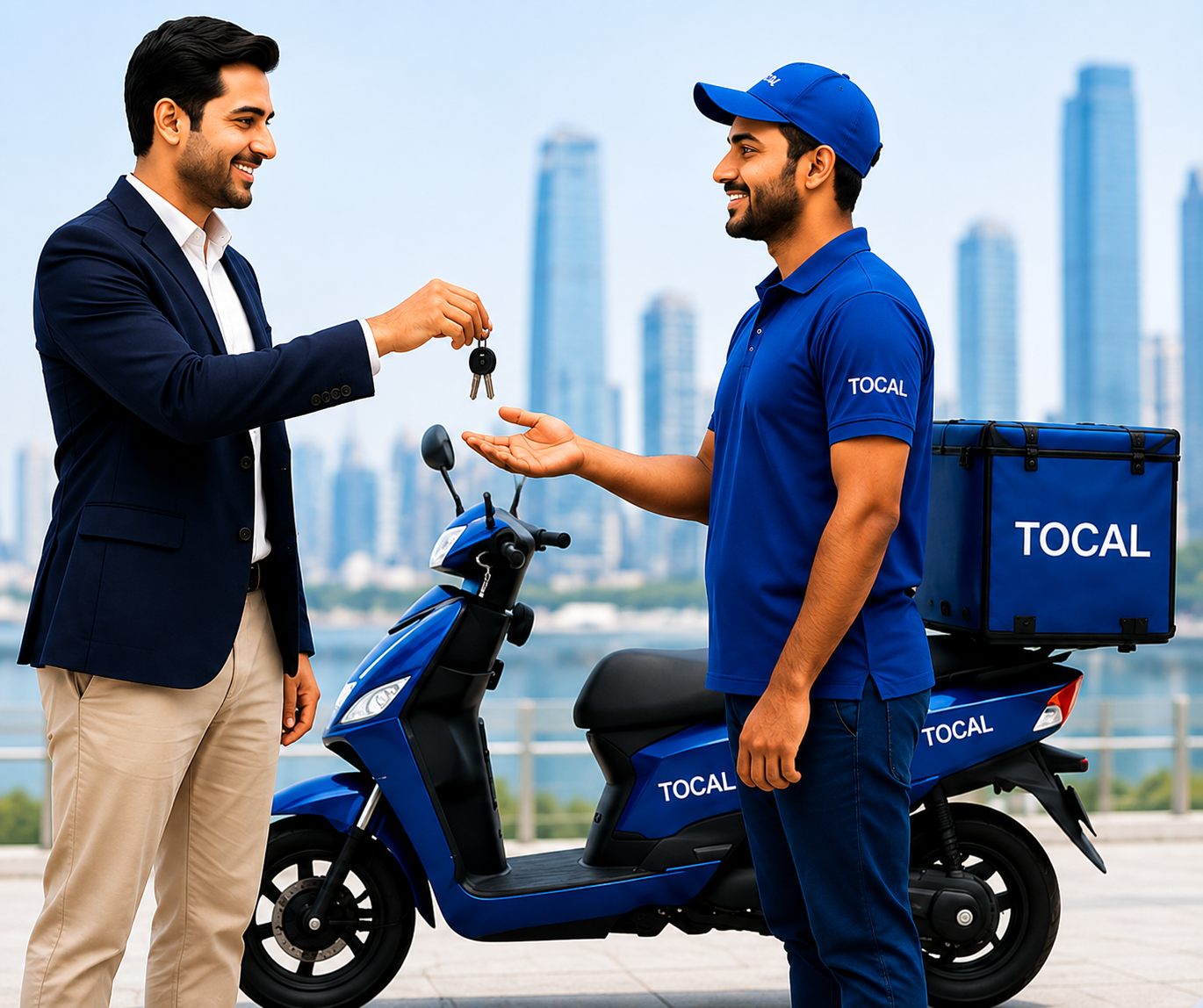TOCAL business owner handing delivery keys to a TOCAL delivery partner